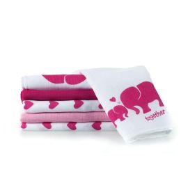 MAKIAN Mulltuch 6-er Set 80 x 80 cm Pink und Weiss Elefant, Herz - FRI-GX47-000HDV