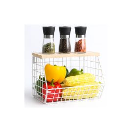 relaxdays Organizer Obstkorb Wandregal 21 x 30 cm Hellbraun/Weiss - FRI-GX47-006N7X