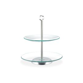 relaxdays Etagere rund, 2-stufig, Transparent/Silber - FRI-GX47-001NN9
