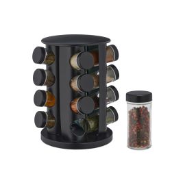relaxdays Gewürzkarussell 16er Set Transparent/Schwarz - FRI-GX47-000FB3