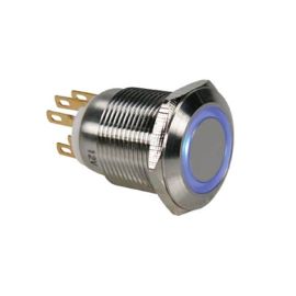 Velleman Drucktaster Edelstahl 19 mm mit blauer Ringbeleuchtung - FRI-GX47-00432V
