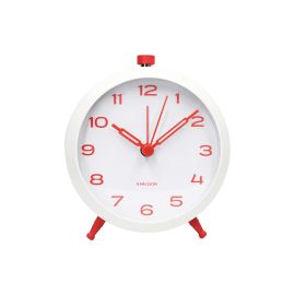 KARLSSON Wecker Button Retro Weiss mit leuchtendem Scharlachrot - FRI-GX47-002Z6R