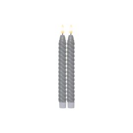 Star Trading LED-Stabkerzen Set Flamme Swirl, Ø 2.3 x 25 cm, Grau, 2 Stk - FRI-GX47-0004DS