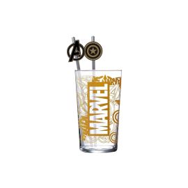 Stor Marvel Glass Tumbler with Straws Logo & Avengers 485 ml - FRI-GX47-003EPQ